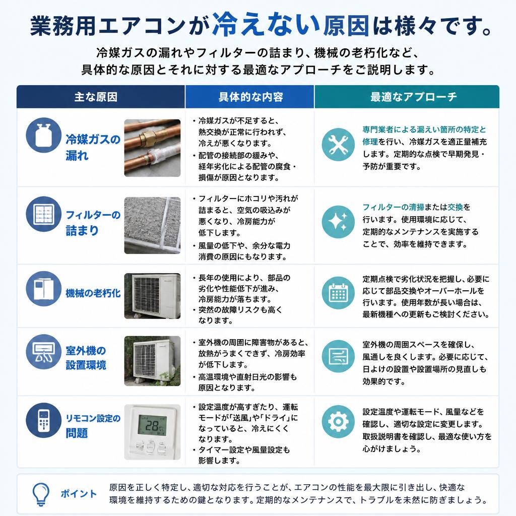 2. 業務用エアコンの冷えない原因とは？